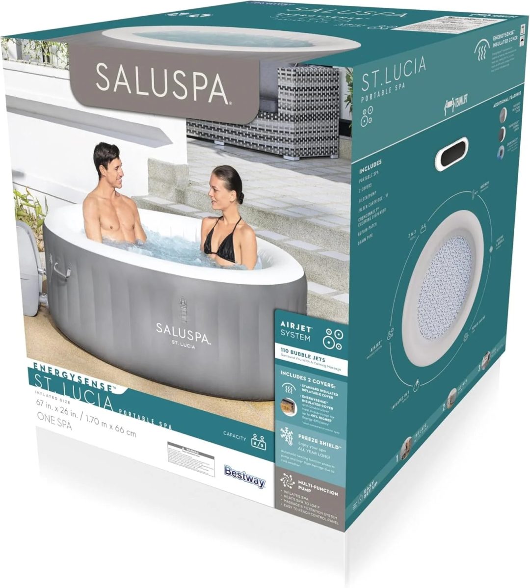 ZenVora 71 x 26-Inch Inflatable Hot Tub Spa for 2-4 Persons, Portable, with 2 Covers, Black