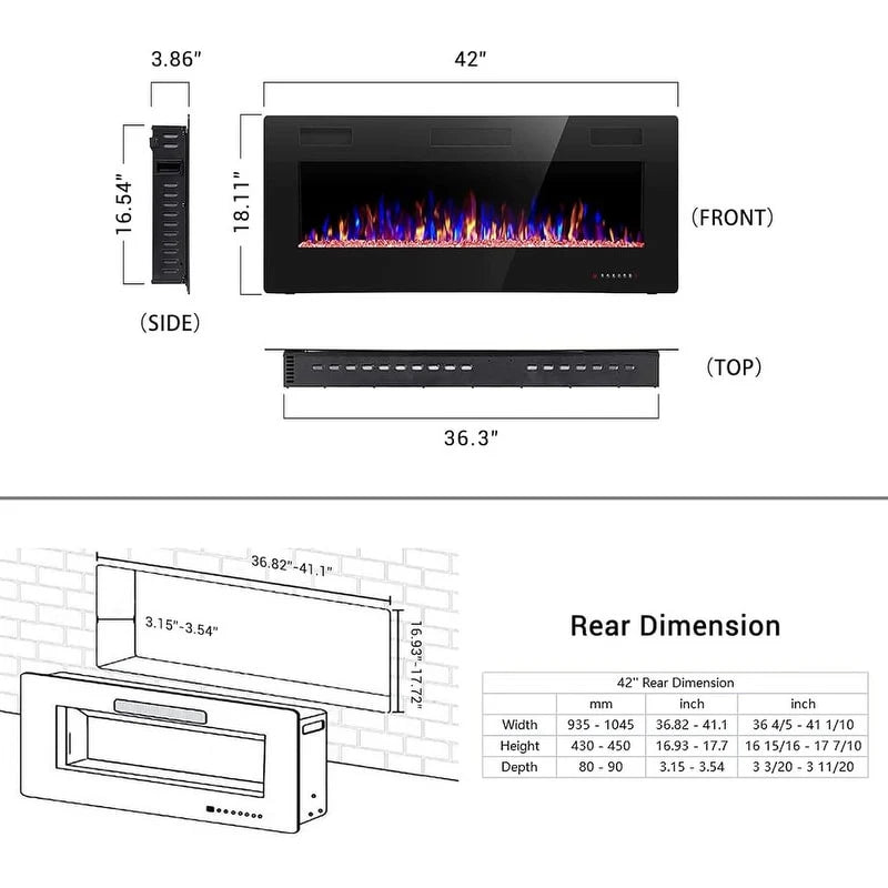 ZenVora Recessed Electric Fireplace Heater, Wall Mounted 750-1500W Fireplace with Remote Control
