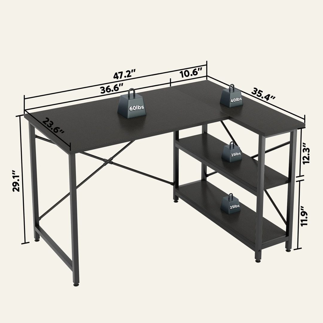 ZenVora Small L Shaped Computer Desk with Storage Shelves, Compact Corner Workstation for Home Office and Study