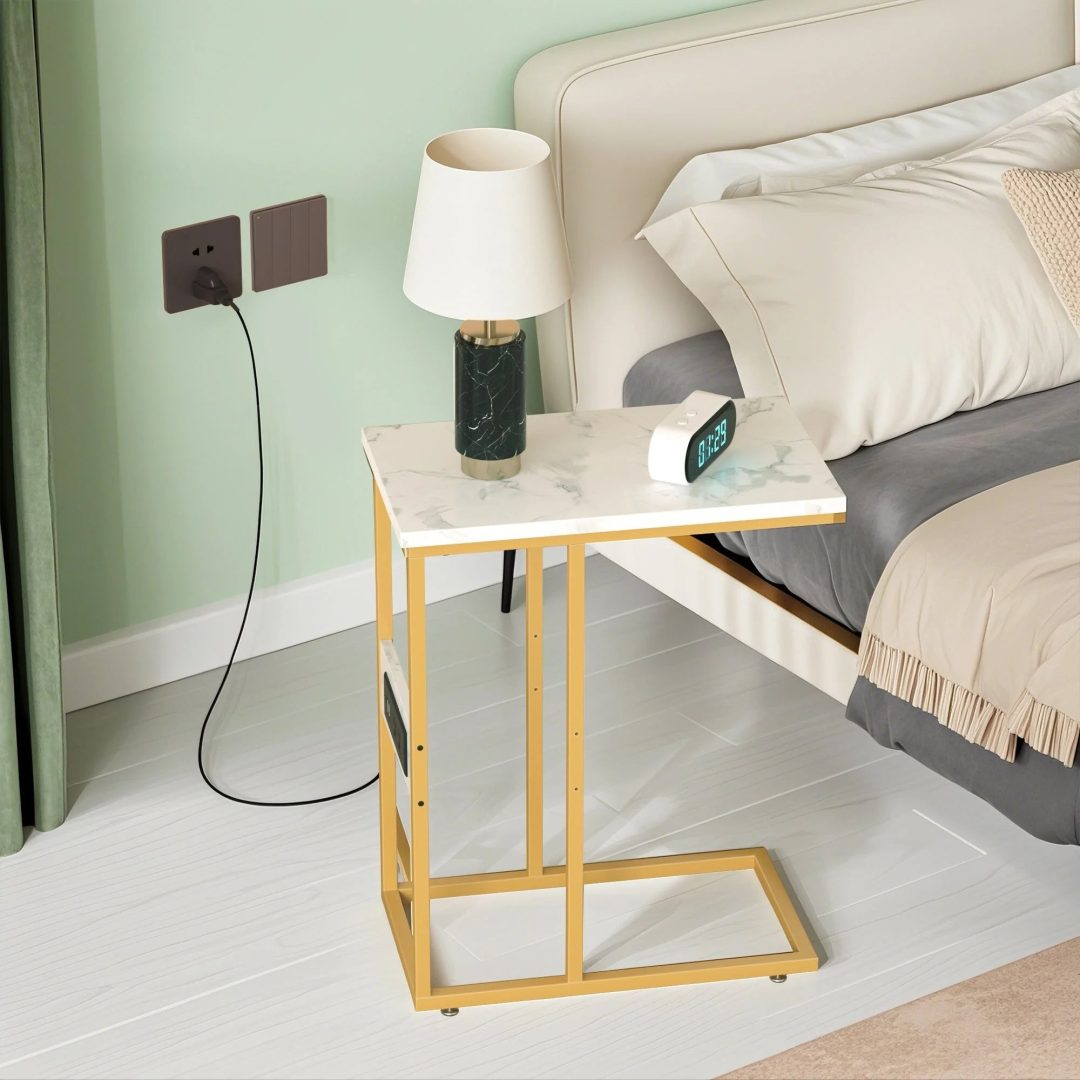 ZenVora Set of 2 C-Shaped Sofa Side Tables, Small End Tables for Living Room, Bedside and TV Tray