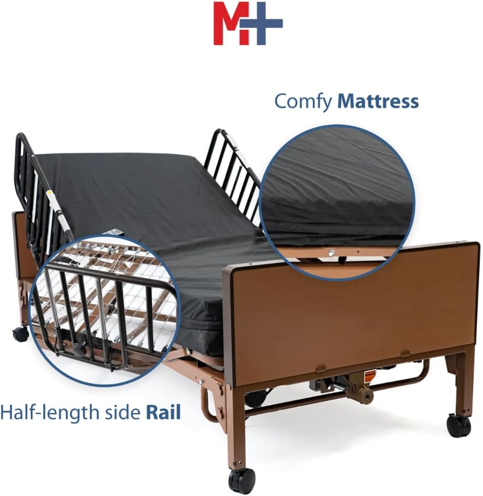 ZenVora Fully Electric Hospital Bed with Foam Mattress and Half Rails