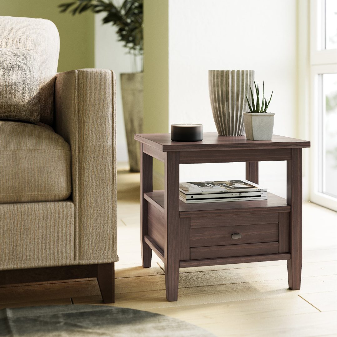 ZenVora 20 Inch Wide Solid Wood Rectangle End Table, Transitional Side Table