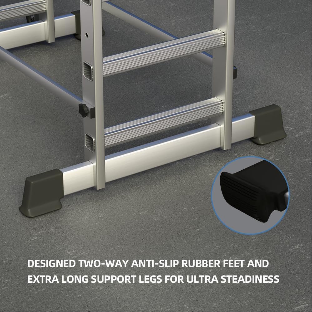 ZenVora Foldable Multipurpose Scaffolding Ladder and Rolling Work Platform, Adjustable, 330-Lb. Capacity