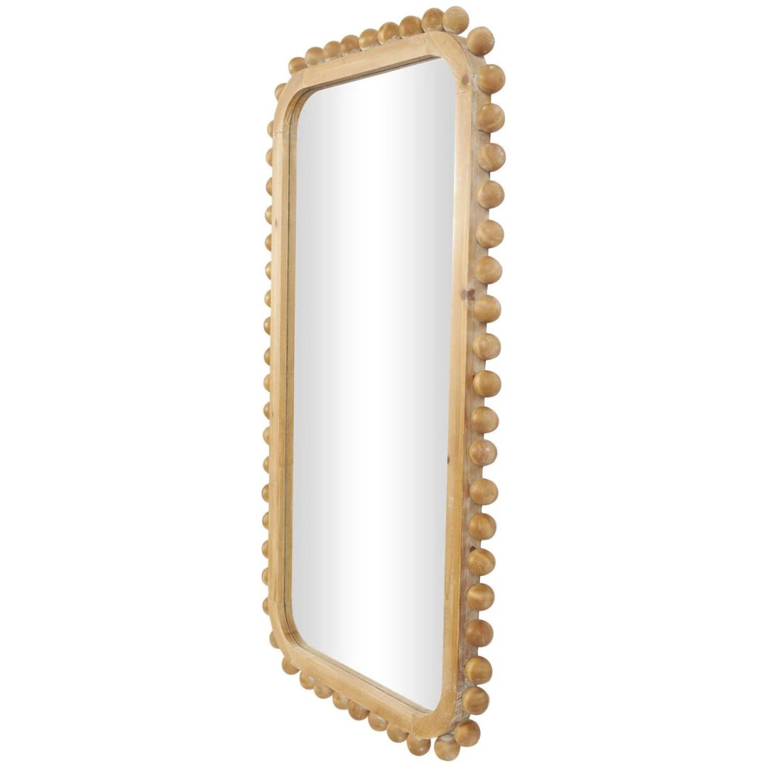 ZenVora Brown Wood Wall Mirror with Beaded Frame, Rustic Decorative Mirror for Home
