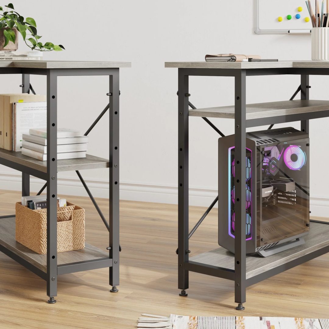 ZenVora Small L Shaped Computer Desk with Storage Shelves, Compact Corner Workstation for Home Office and Study