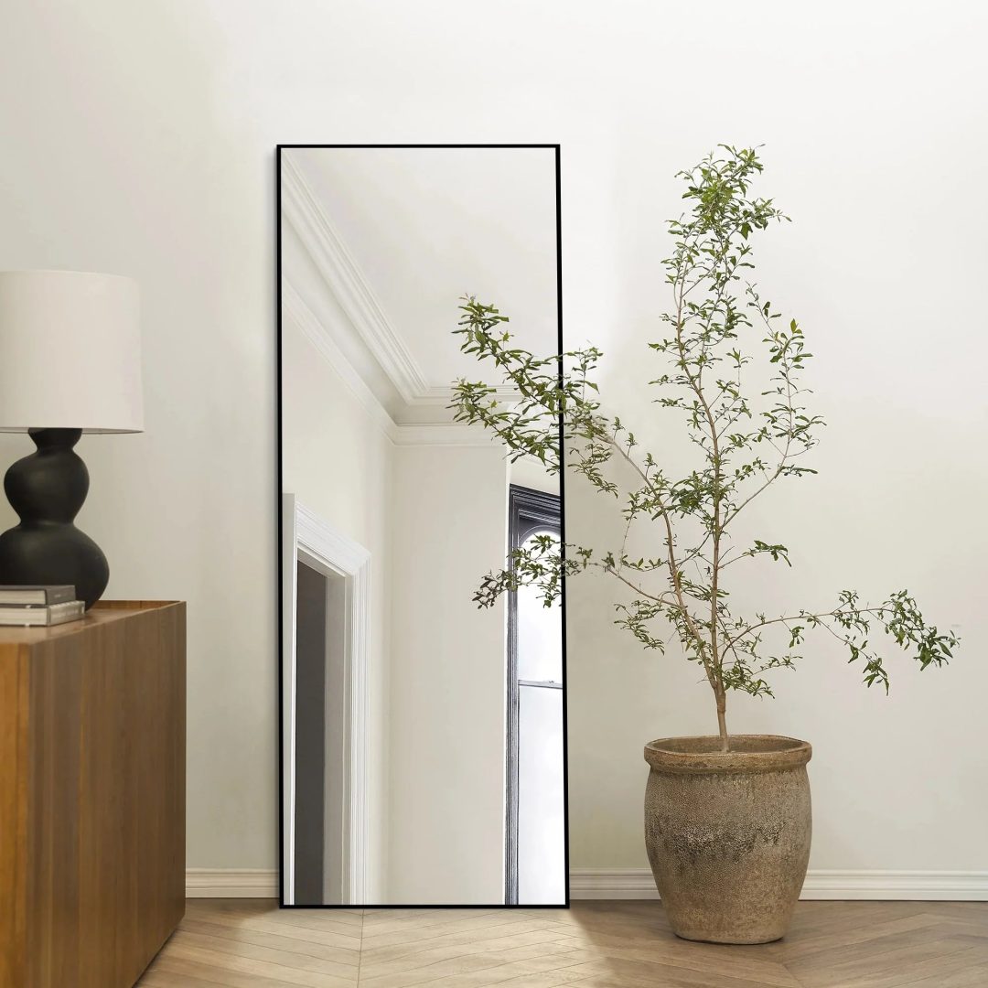 ZenVora 64x21 Full Length Floor Mirror, Large Full Body Aluminum Alloy Frame Standing Mirror with Stand and Wall Mount Option