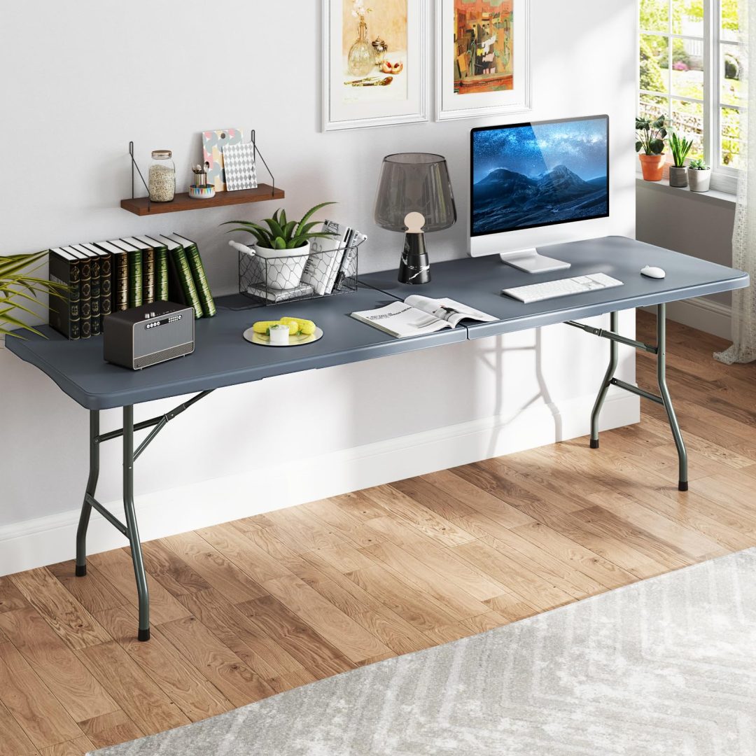 ZenVora 8FT Folding Table 350LBS – Heavy Duty Plastic Table with HDPE Top & Handle
