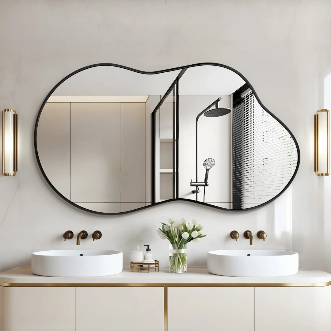 ZenVora Asymmetrical Irregular Wall Mirror, Modern Decorative Accent Mirror for Living Room, Bedroom and Entryway