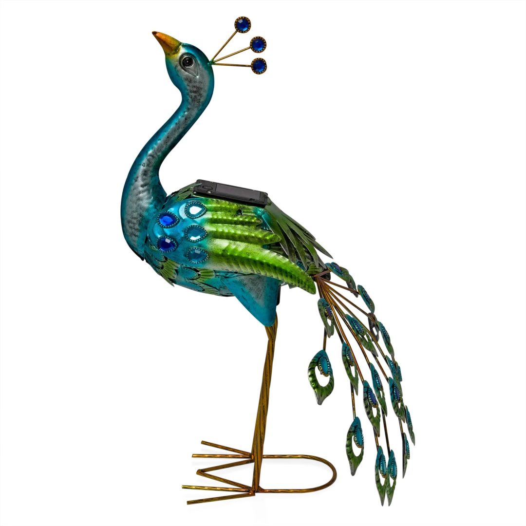 ZenVora Tall Metallic Peacock Garden Statue, Multicolor Outdoor Standing Bird Sculpture for Yard, Patio and Garden Decoration