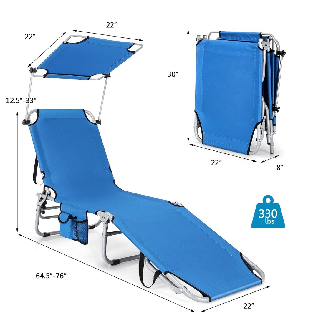 ZenVora Folding Lounge Chair with Canopy – Shade Chair with Storage Pocket