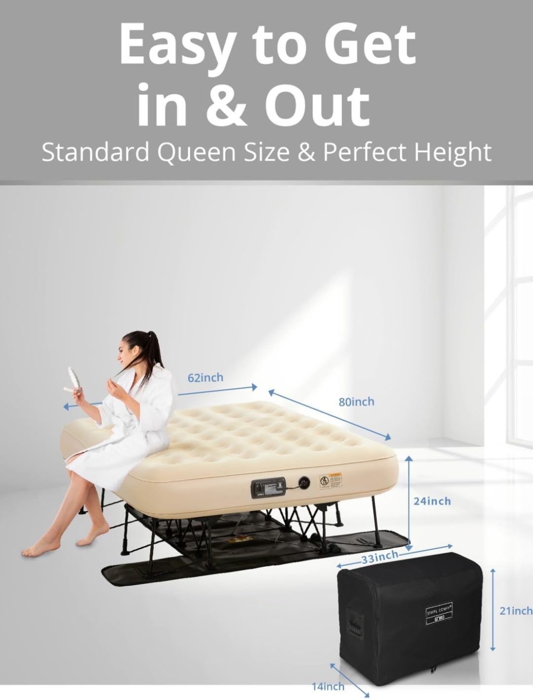 ZenVora Queen Air Mattress with Frame and Pump