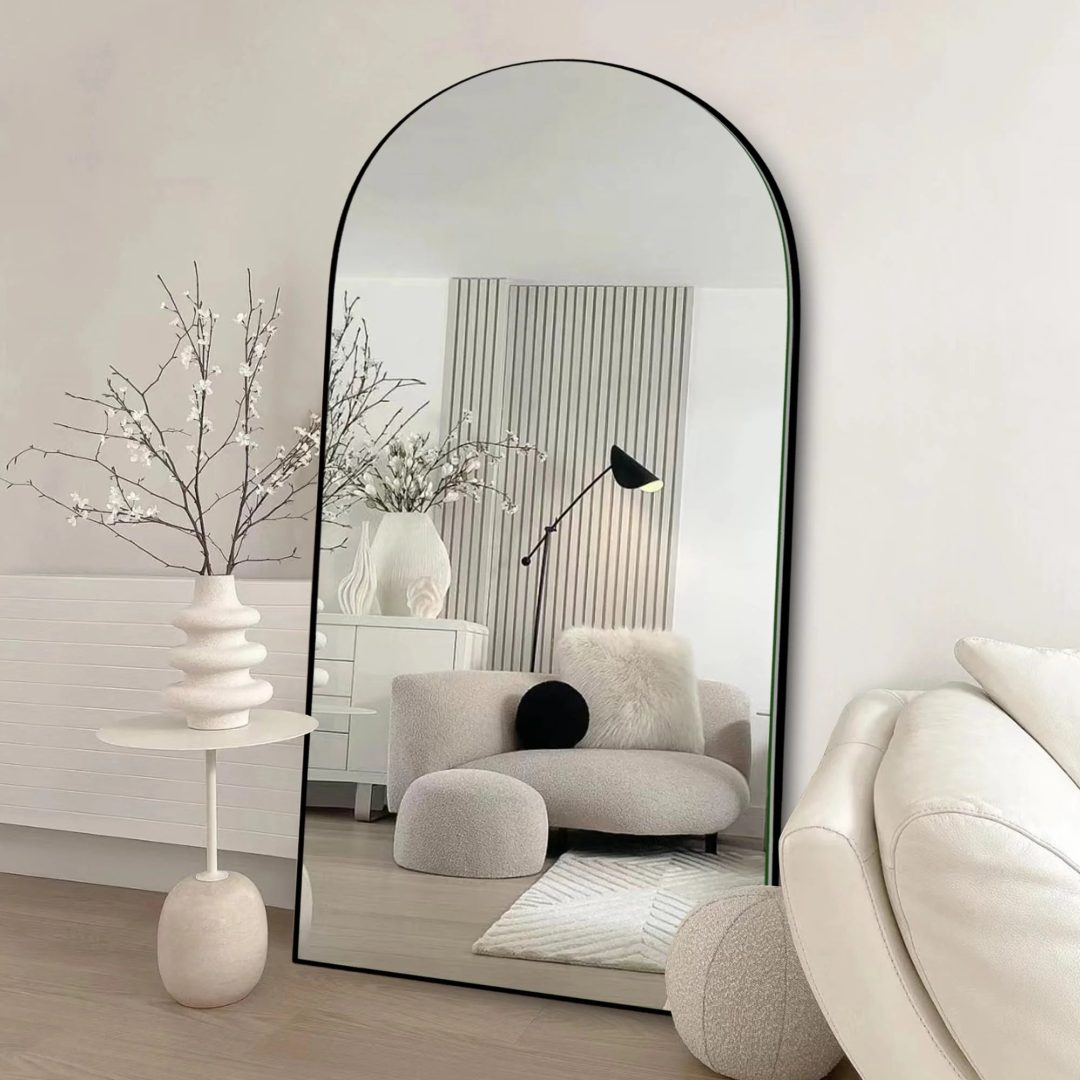 ZenVora Arched Full Length Wood Floor Mirror, Full Body Standing and Wall Mounted Mirror for Bedroom, Living Room and Home Decor