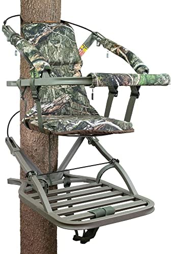 ZenVora Lightweight Aluminum Climbing Treestand with Padded Seat, 300 Lb. Capacity, Safety Harness Included