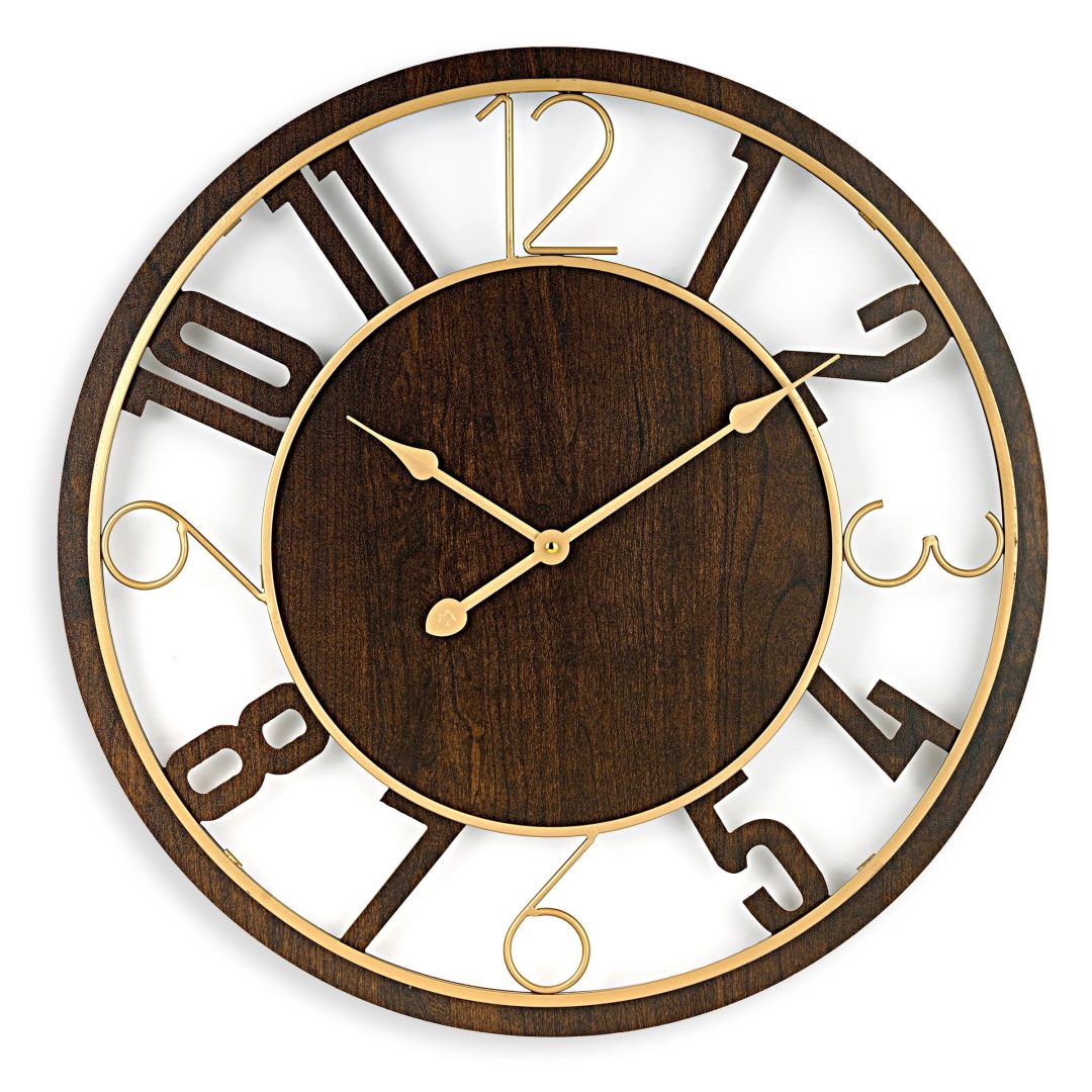 ZenVora 24 Inch Round Wooden Wall Clock, Modern Analog Clock with Numeral Design, Battery Operated