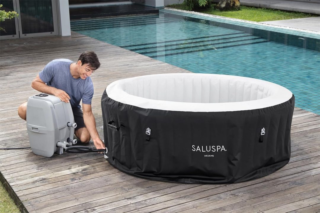 ZenVora 71 x 26-Inch Inflatable Hot Tub Spa for 2-4 Persons, Portable, with 2 Covers, Black