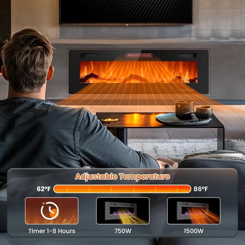 ZenVora Recessed Electric Fireplace Heater, Wall Mounted 750-1500W Fireplace with Remote Control