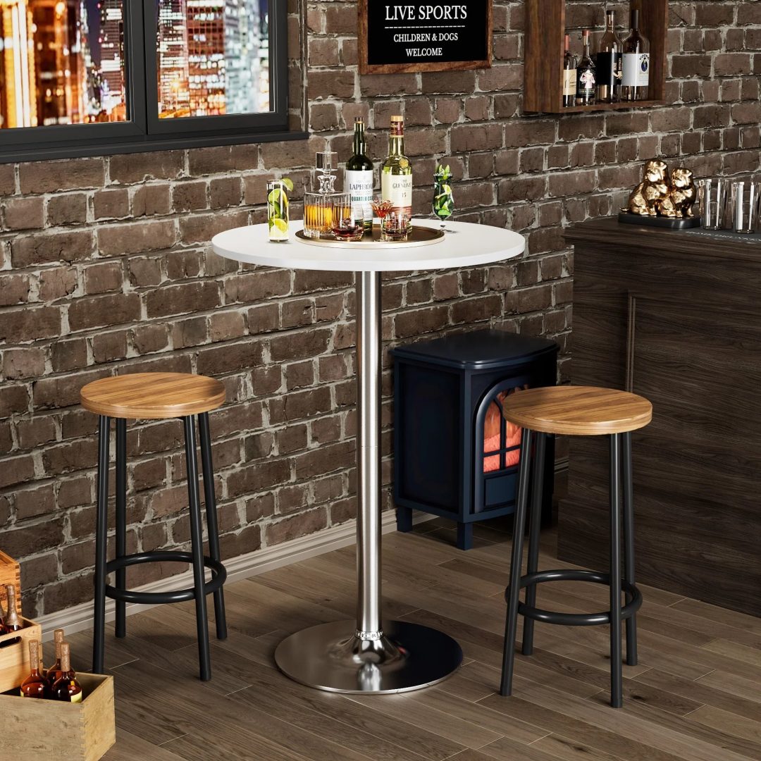 ZenVora Round Bistro Pub Table, Bar Height Cocktail Table with Metal Base and MDF Top, 23.8 Inch