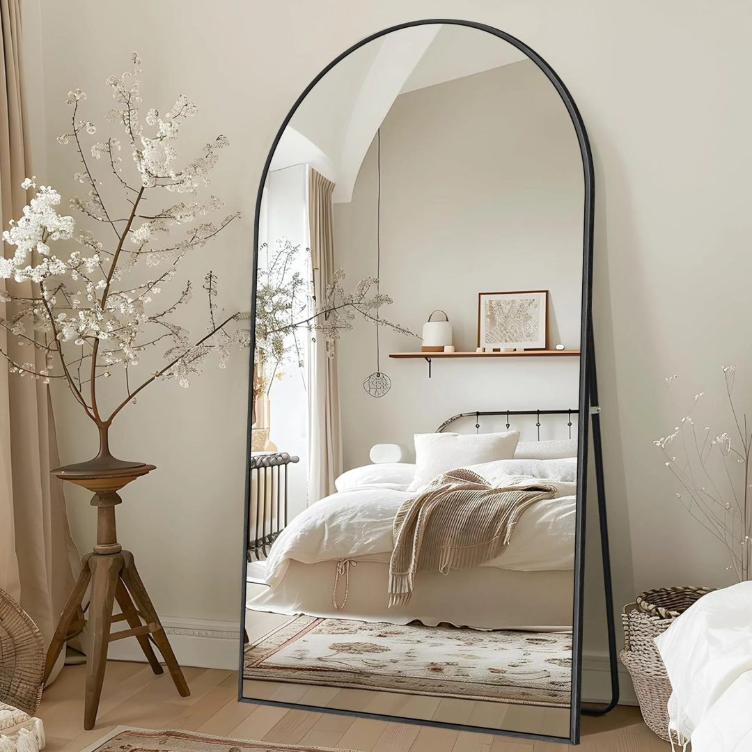 ZenVora Modern Arched Full Length Floor Mirror, Aluminum Alloy Frame Standing Full Body Mirror