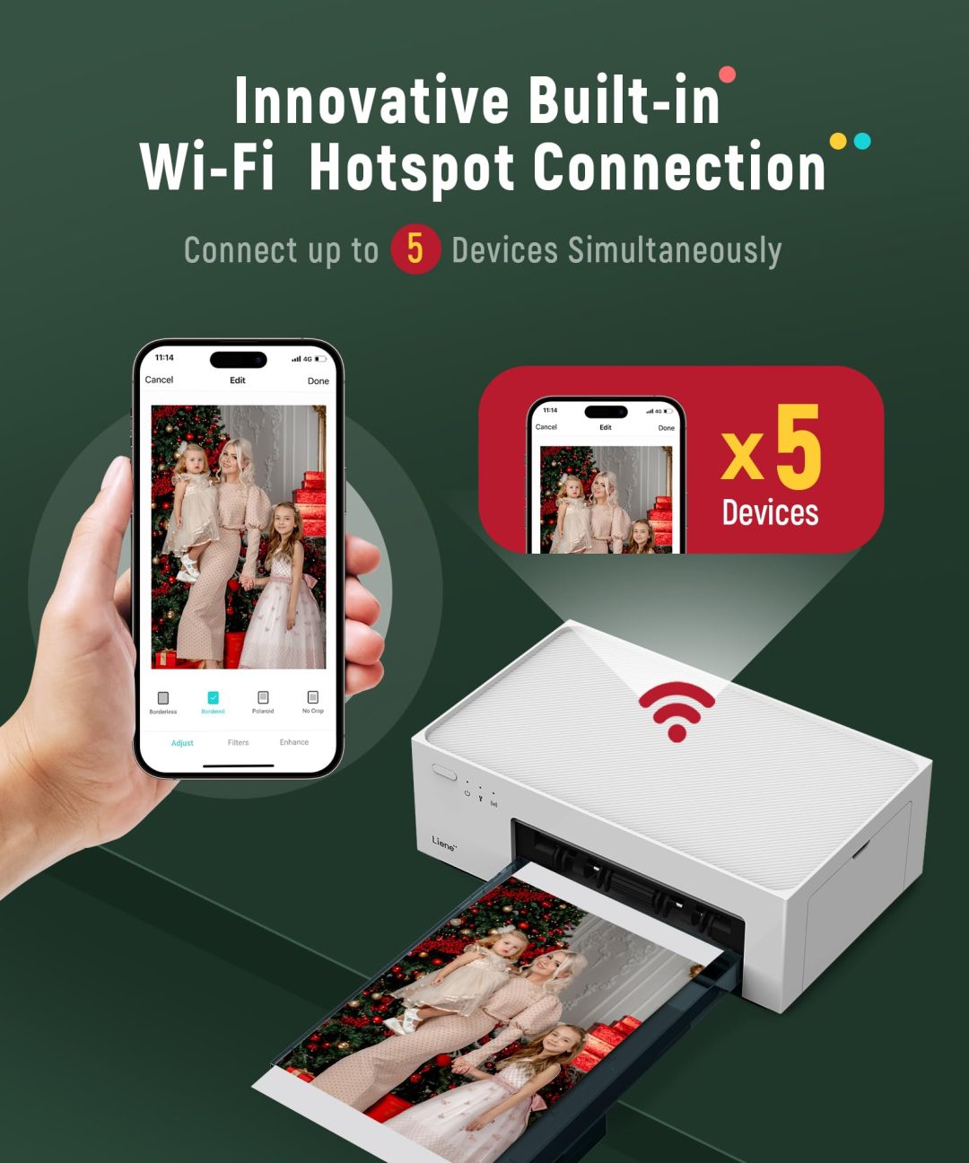 ZenVora 46-Photo Printer with Wi-Fi, 100 Sheets, Thermal Dye-Sublimation, Compatible with iPhone and Android