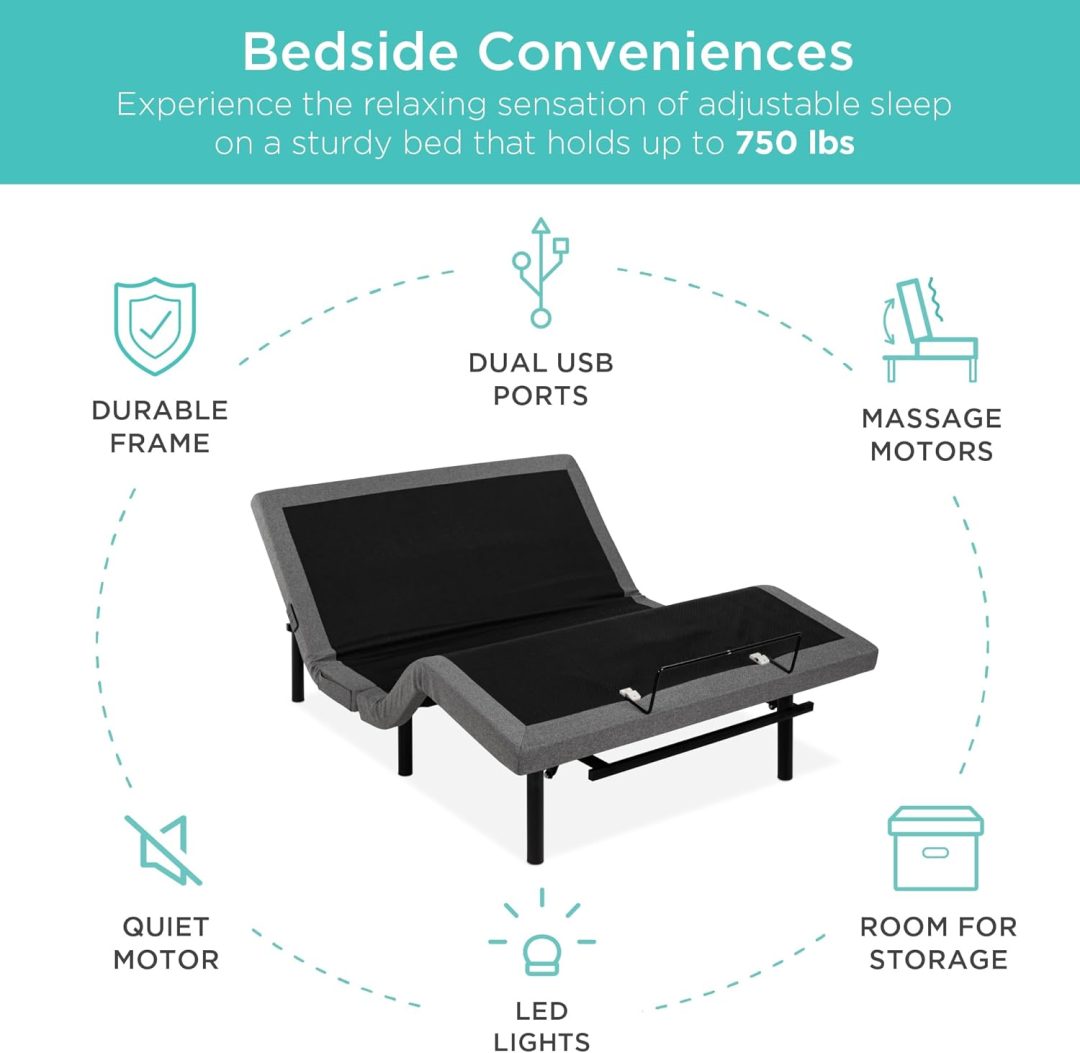 ZenVora Twin XL Adjustable Bed Frame, Electric Adjustable Base with Wireless Remote Control, Night Light, Massage Function and 2 USB Ports