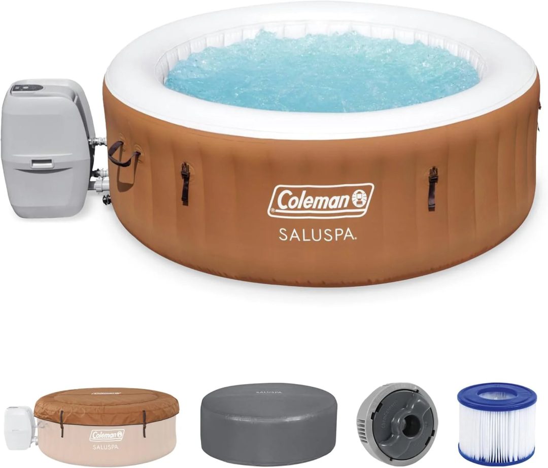 ZenVora 2-4 Person Inflatable Hot Tub, Portable Round Outdoor Spa with 120 Soothing Air Jets and Insulated Cover, Black