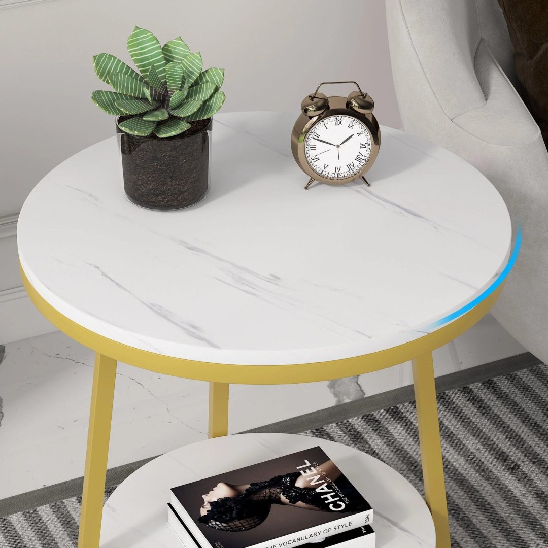 ZenVora Industrial Round End Table, Small Side Table and Accent Coffee Table for Living Room and Bedroom