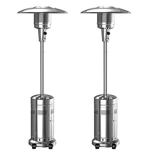 ZenVora 2-Pack 48,000 BTU Propane Patio Heaters with Wheels, Stainless Steel, Silver