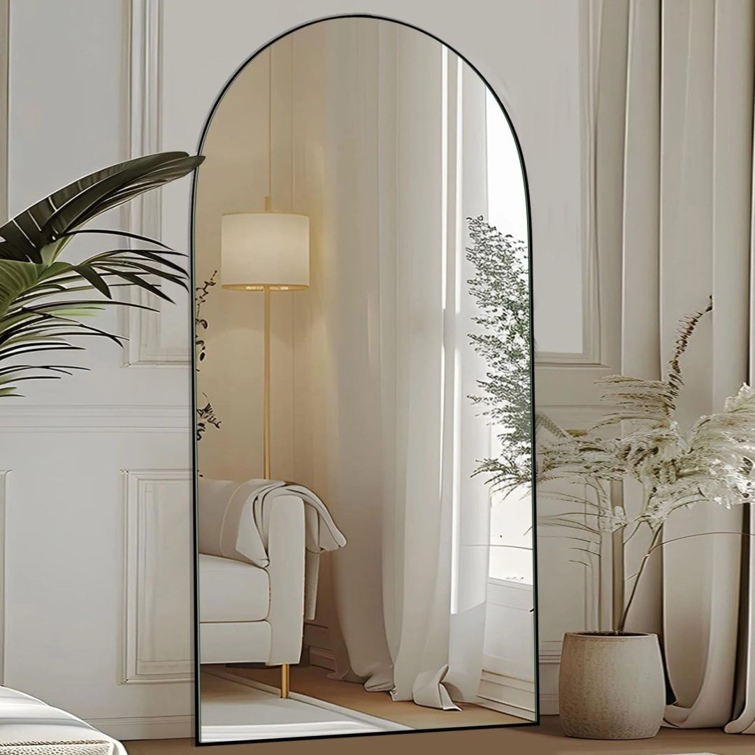 ZenVora Arched Full Length Wood Floor Mirror, Full Body Standing and Wall Mounted Mirror for Bedroom, Living Room and Home Decor