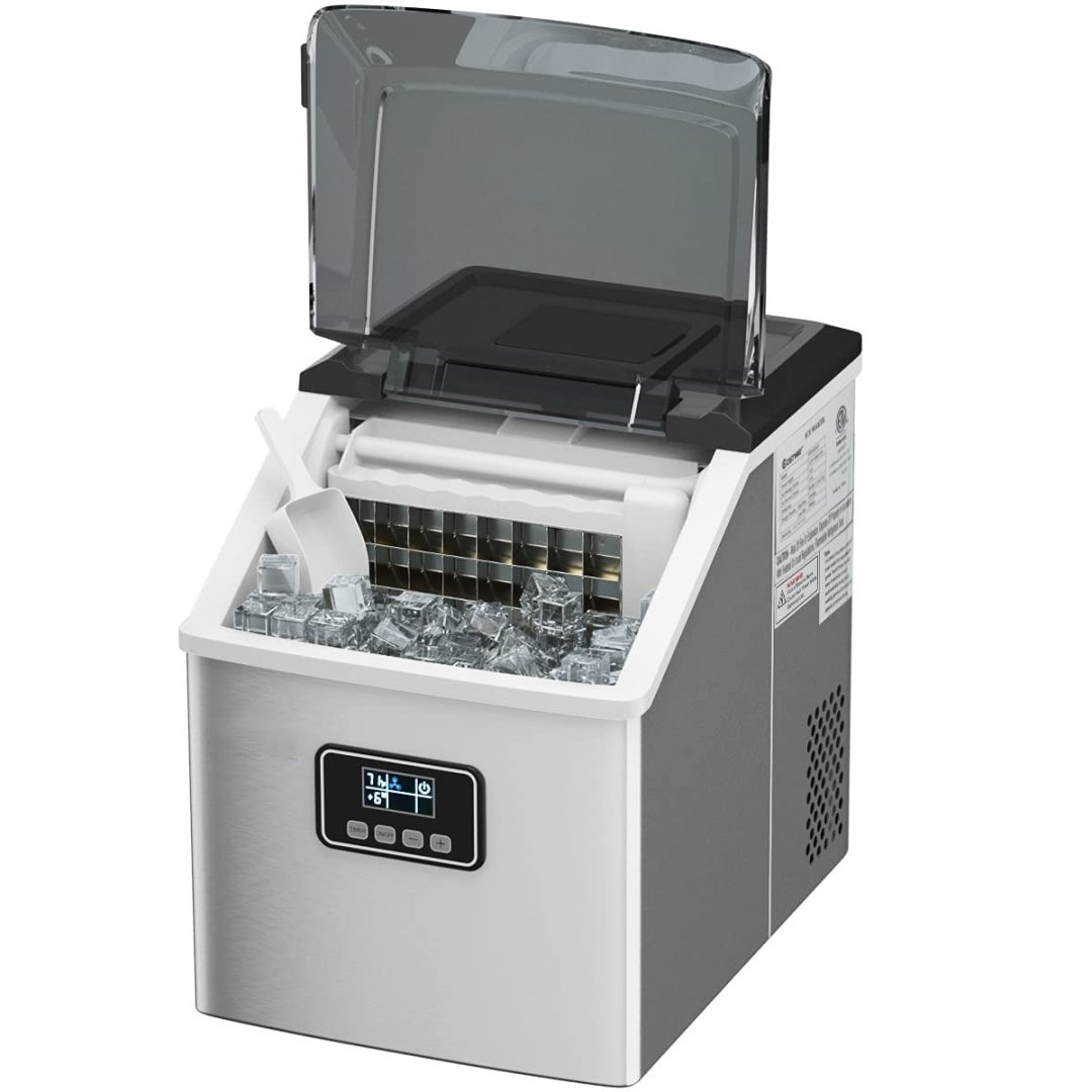ZenVora Stainless Steel Countertop Ice Maker – 48LBS/24H with Self-Clean Function