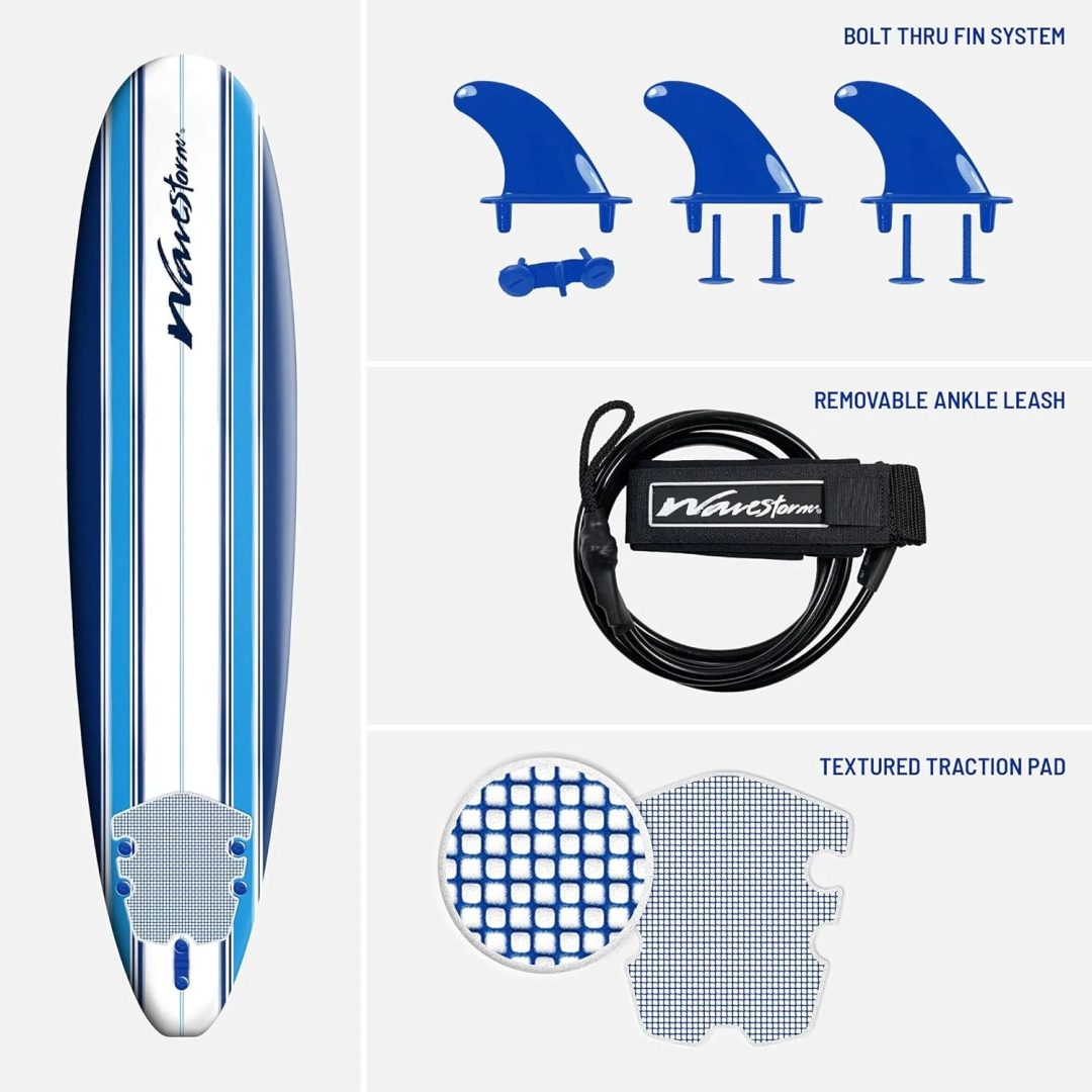 ZenVora 8ft Soft Top Foam Surfboard – EPS Core with 3 Stringers, Wax-Free Longboard, 200lb Capacity