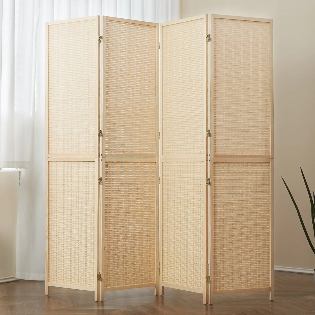 ZenVora 4-Panel Bamboo Folding Partition Screen 6FT Detachable Room Divider