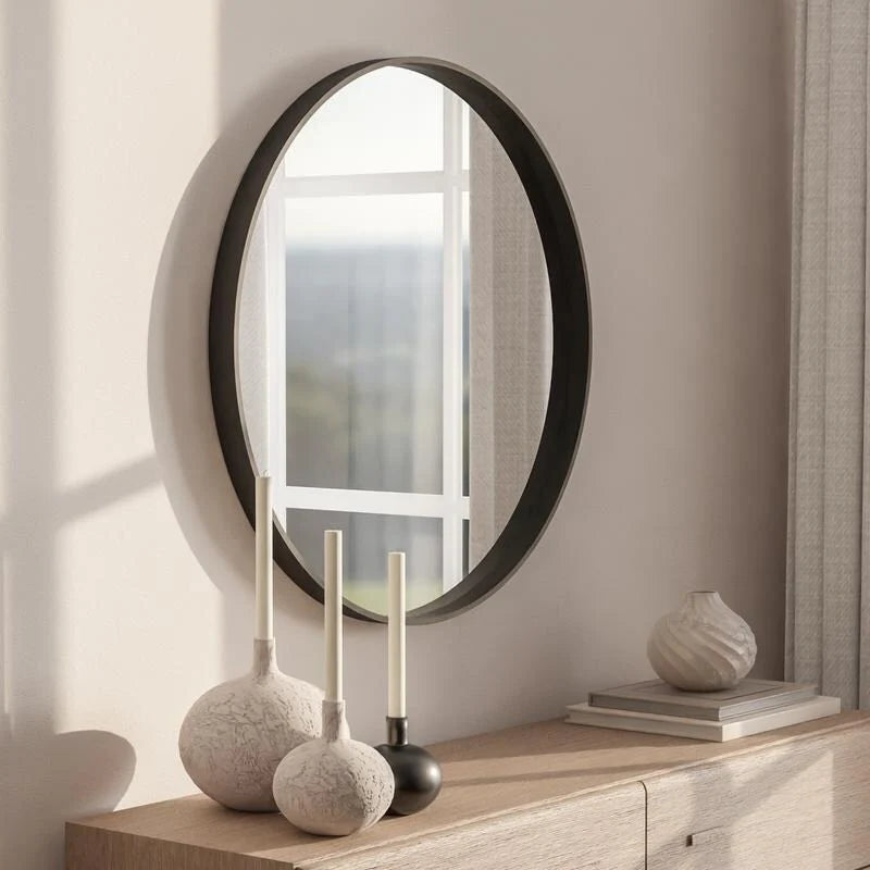 ZenVora Classic Farmhouse Round Wall Mirror, Wooden Frame Decorative Accent Mirror for Living Room, Bedroom and Entryway