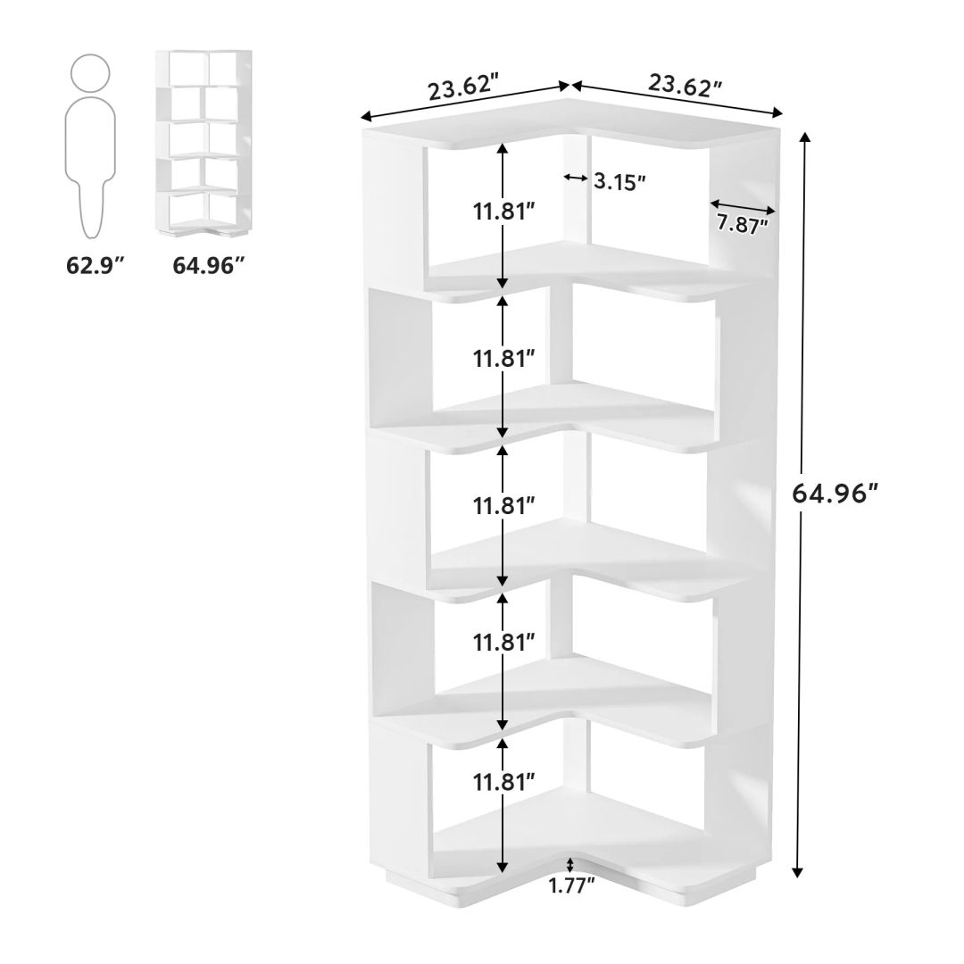 ZenVora 64.9 Inch Tall 6-Tier Corner Bookshelf, Freestanding Wood Industrial Bookcase