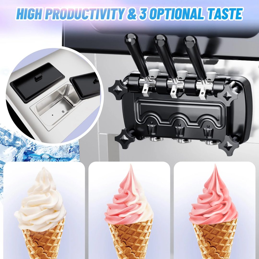 ZenVora 2200W 3-Flavor Soft Serve Ice Cream Machine, 5.3–7.4 Gal/Hr, LCD Touch Screen, Automatic Cleaning
