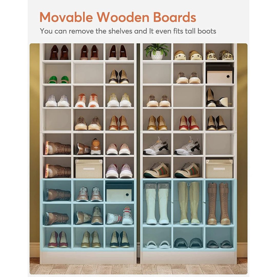 ZenVora 10-Tier Tall Shoe Cabinet, 30-Pair White Wood Shoe Storage Rack for Entryway and Closet
