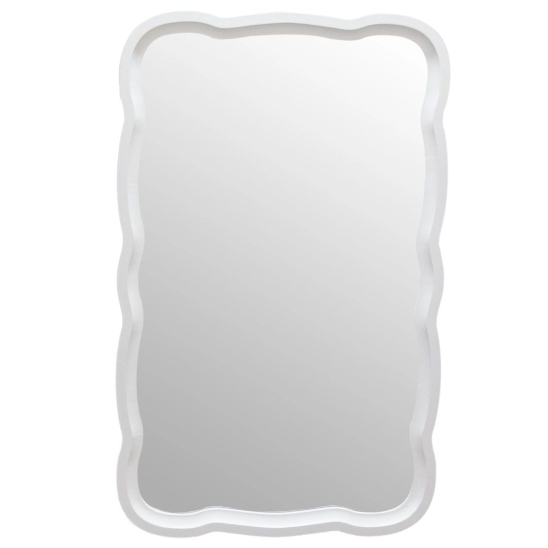 ZenVora Curved Scallop Wood Frame Accent Mirror, Modern Decorative Wall Mirror for Living Room, Bedroom and Entryway