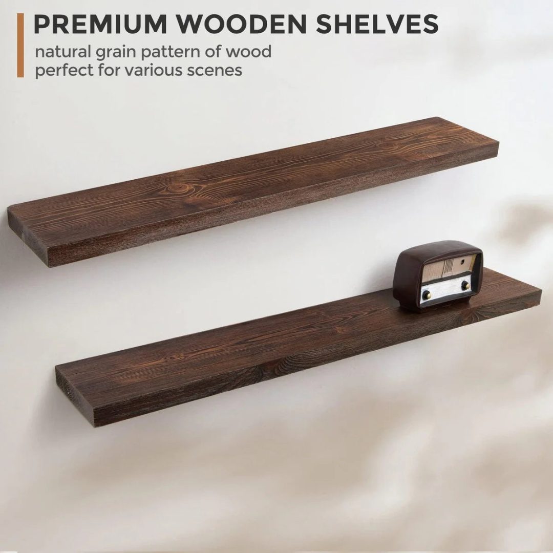 ZenVora Set of 2 Handcrafted European Pine Floating Wall Shelves, Natural Rustic Wood