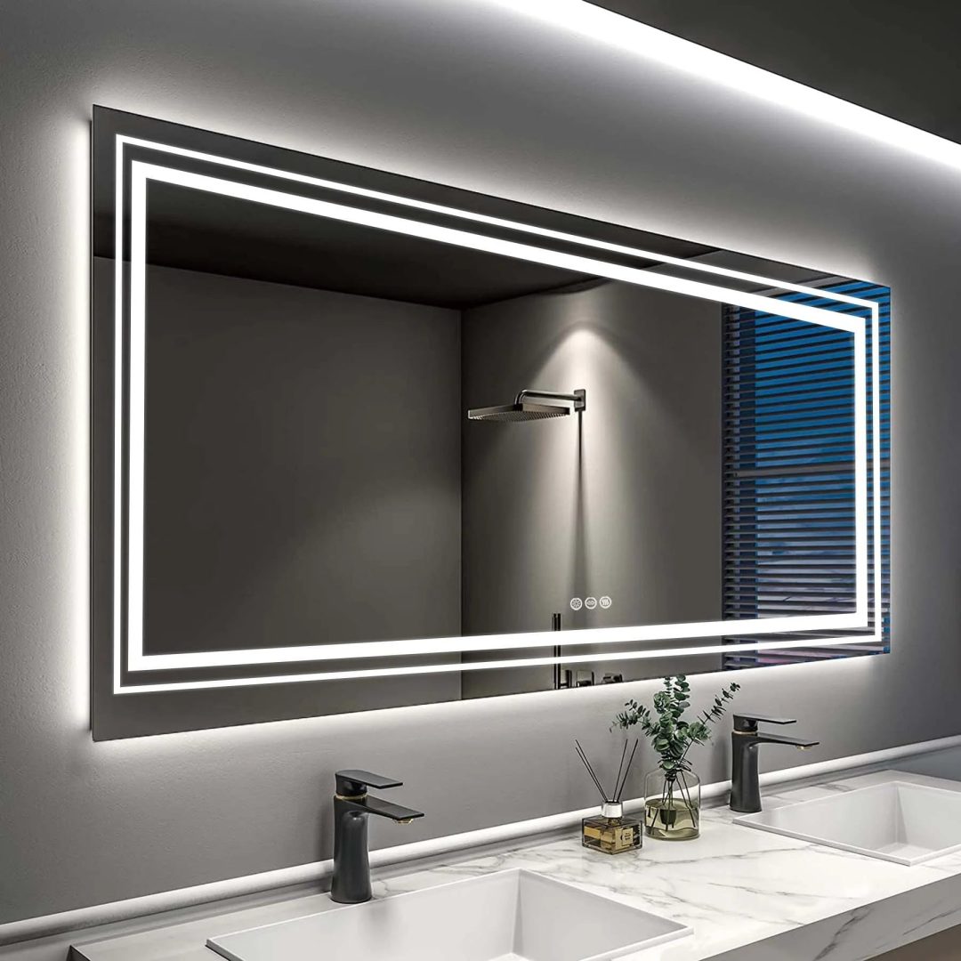ZenVora Extra Large LED Lighted Bathroom Mirror, Anti-Fog Wall Mounted Vanity Mirror with 3 Colors