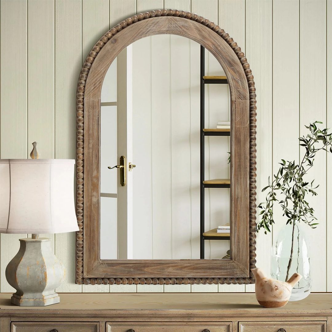 ZenVora Wood Framed Arch Window Wall Mirror, Bathroom Wall Mirror - 39.25 H x 25.87 W x 1.5 D