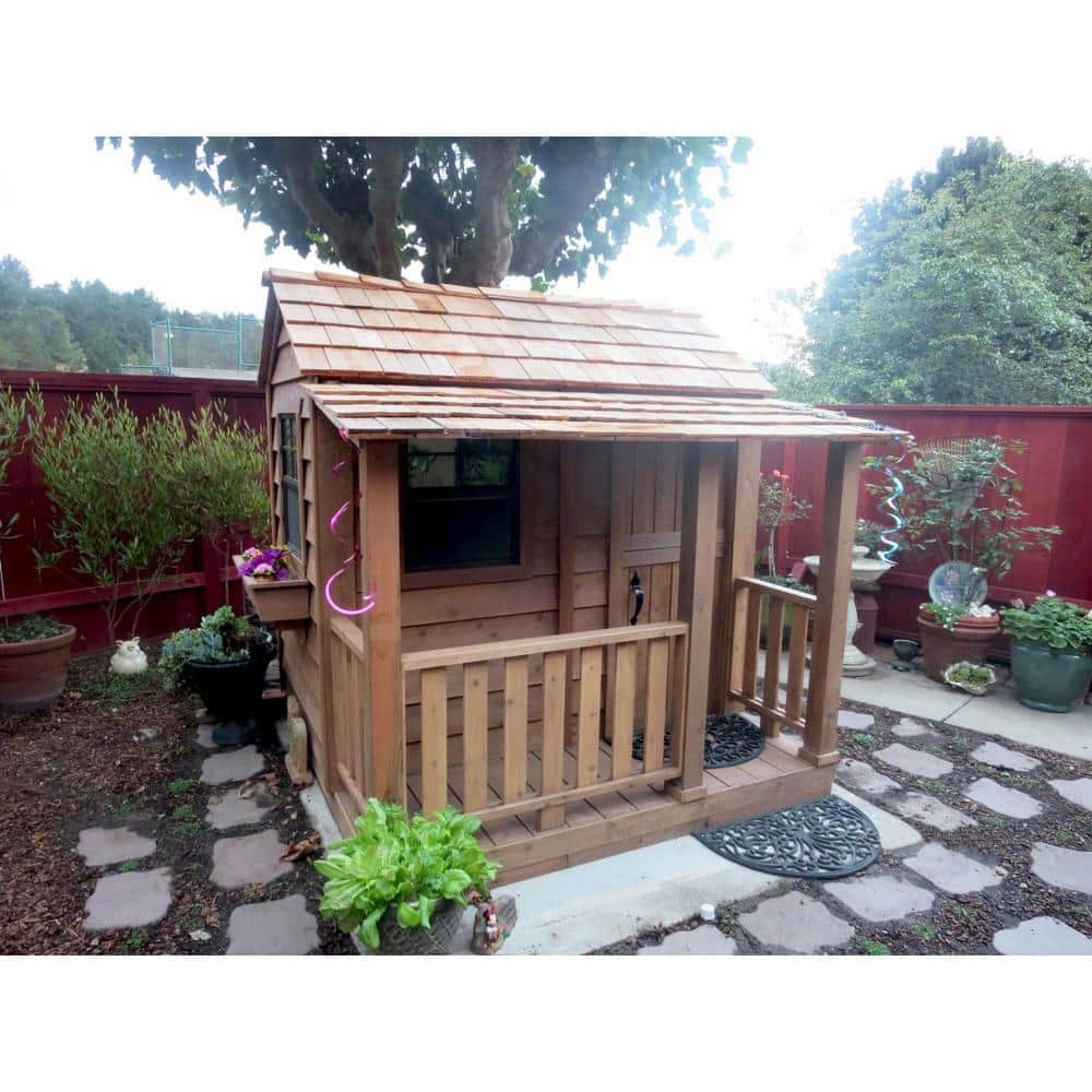 ZenVora Little Squirt 6x6 ft Cedar Wooden Playhouse for Kids, Outdoor Backyard Playhouse with Dutch Door, Screened Windows & Floor Included