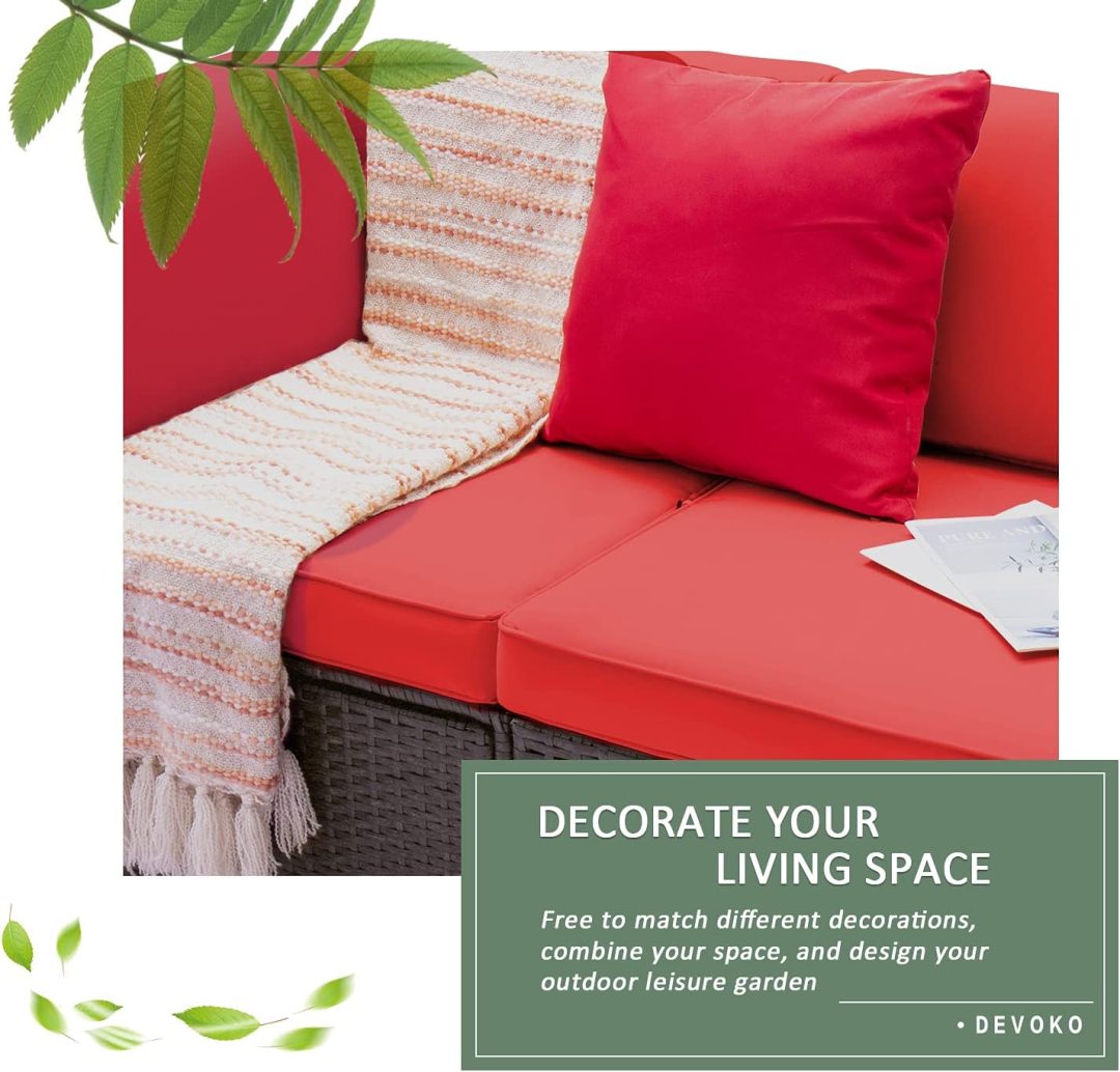 ZenVora 5-Piece All-Weather Patio Furniture Set with Cushions, Outdoor Wicker Conversation Sofa Set for Garden, Deck & Backyard