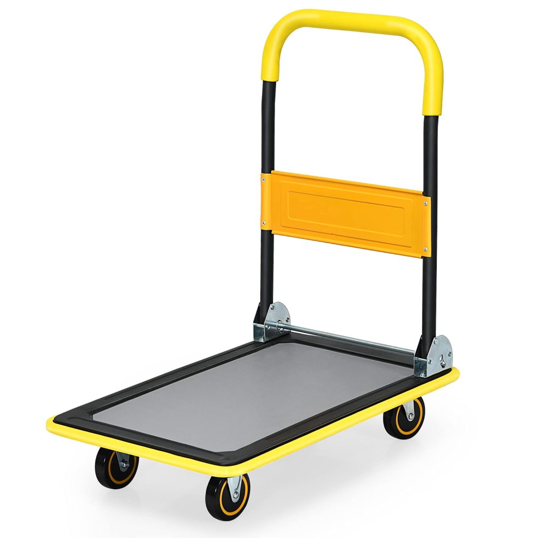 ZenVora Folding Platform Cart – 330LBS Rolling Flatbed Hand Truck, Yellow