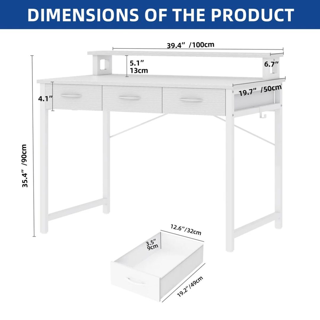 ZenVora Small Computer Desk with Fabric Drawers and Monitor Stand, Compact Home Office Workstation for Small Spaces