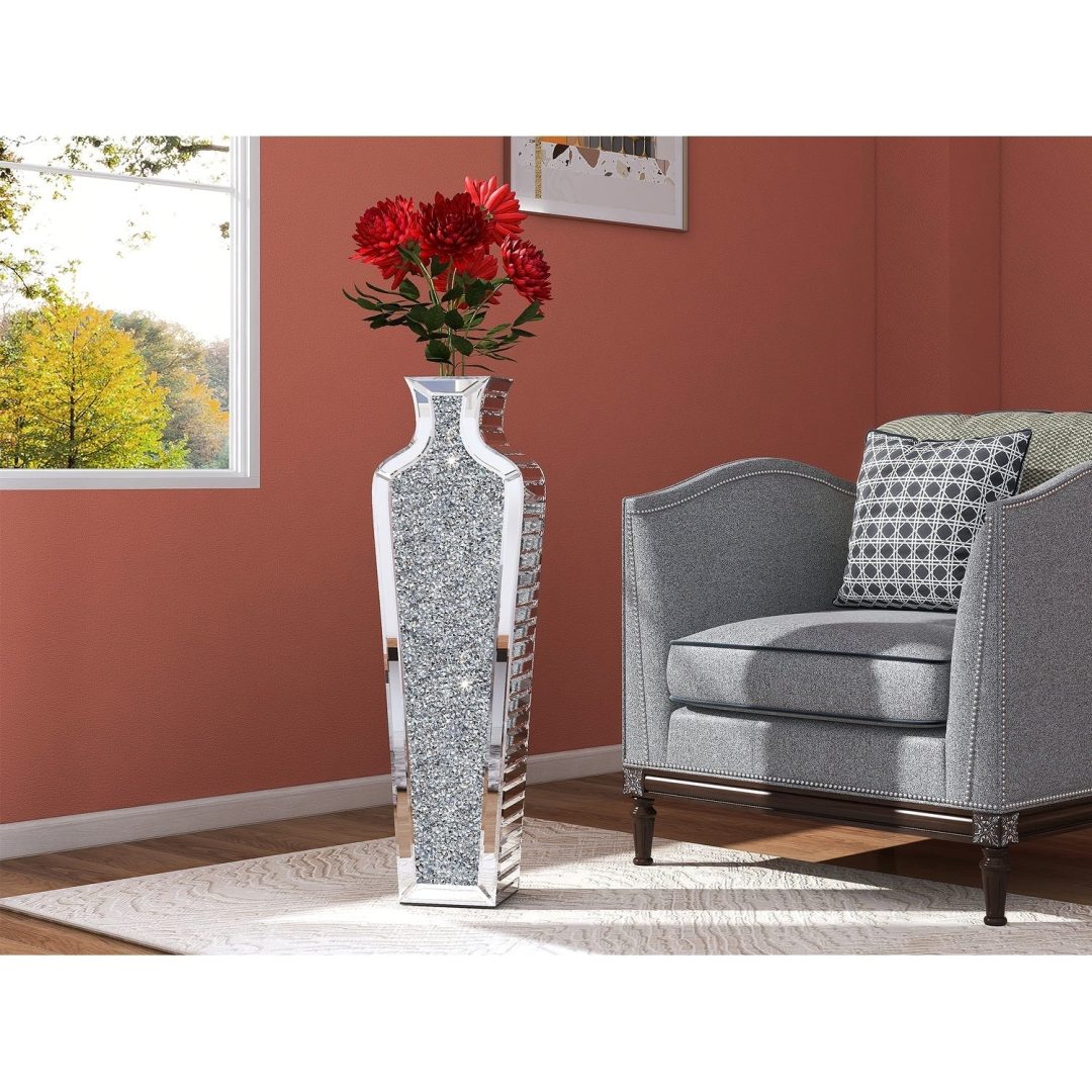 ZenVora Tall Crushed Diamond Floor Vase, Luxury Decorative Crystal Accent Vase for Living Room, Bedroom and Home Decor