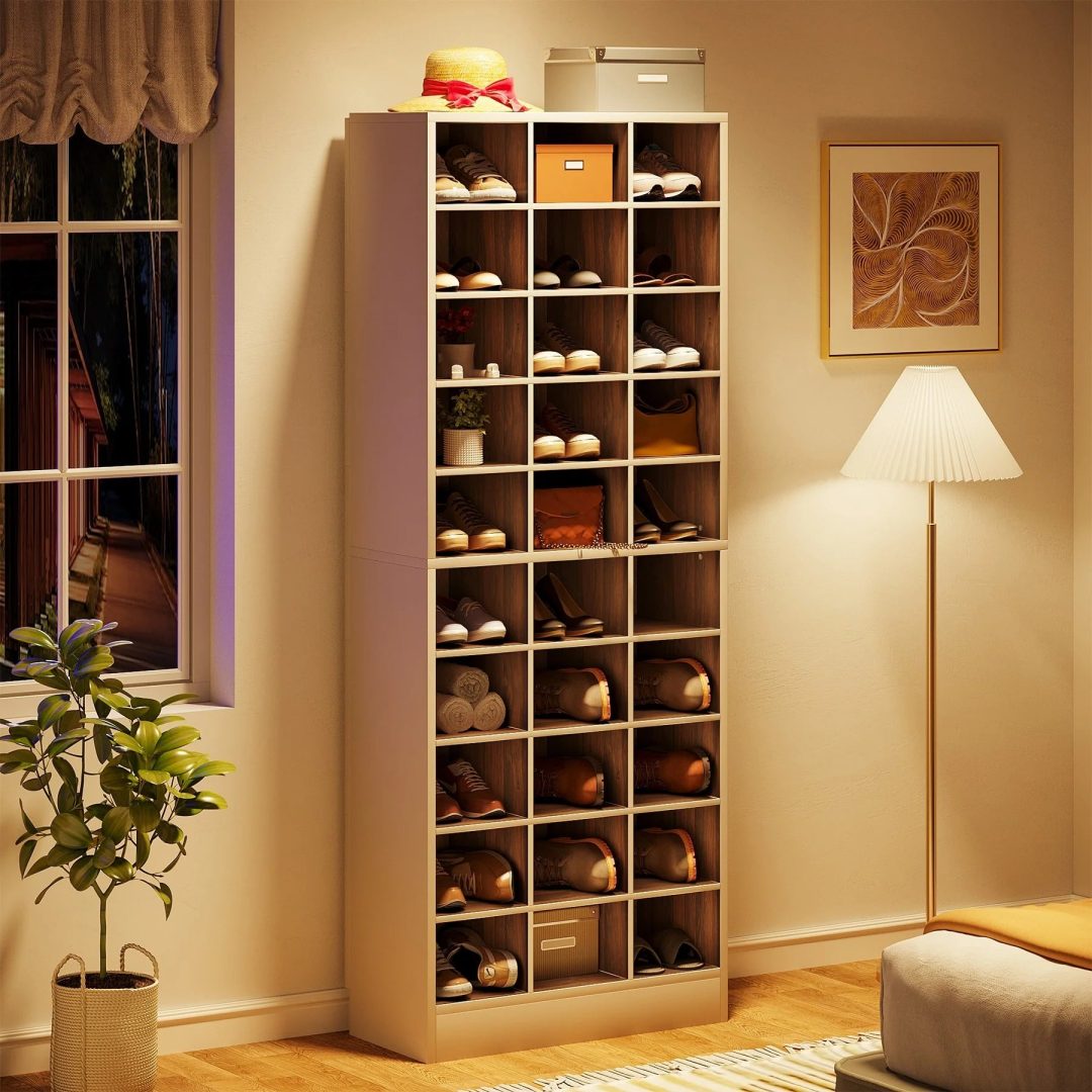ZenVora 10-Tier Tall Shoe Cabinet, 30-Pair White Wood Shoe Storage Rack for Entryway and Closet