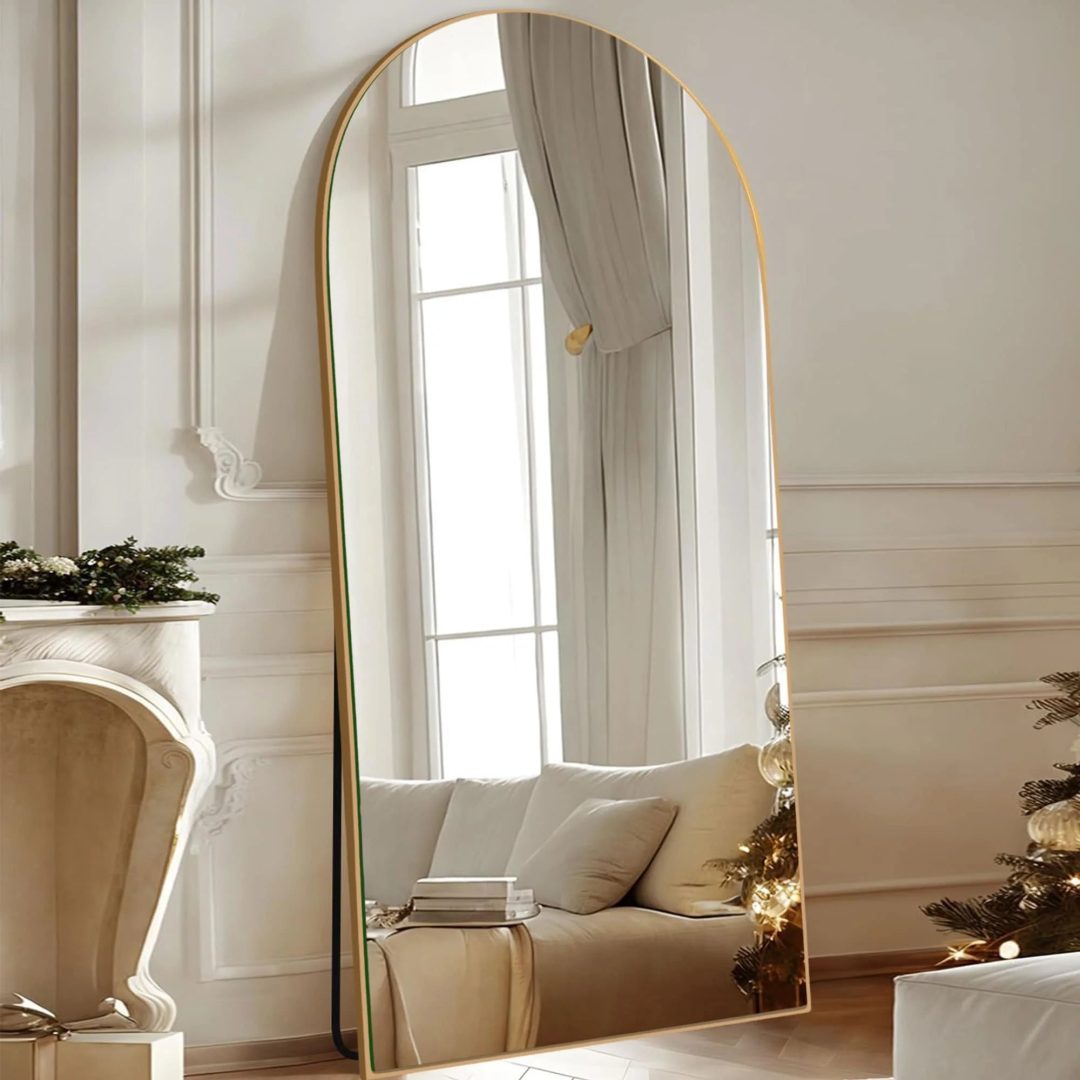 ZenVora Arched Full Length Wood Floor Mirror, Full Body Standing and Wall Mounted Mirror for Bedroom, Living Room and Home Decor