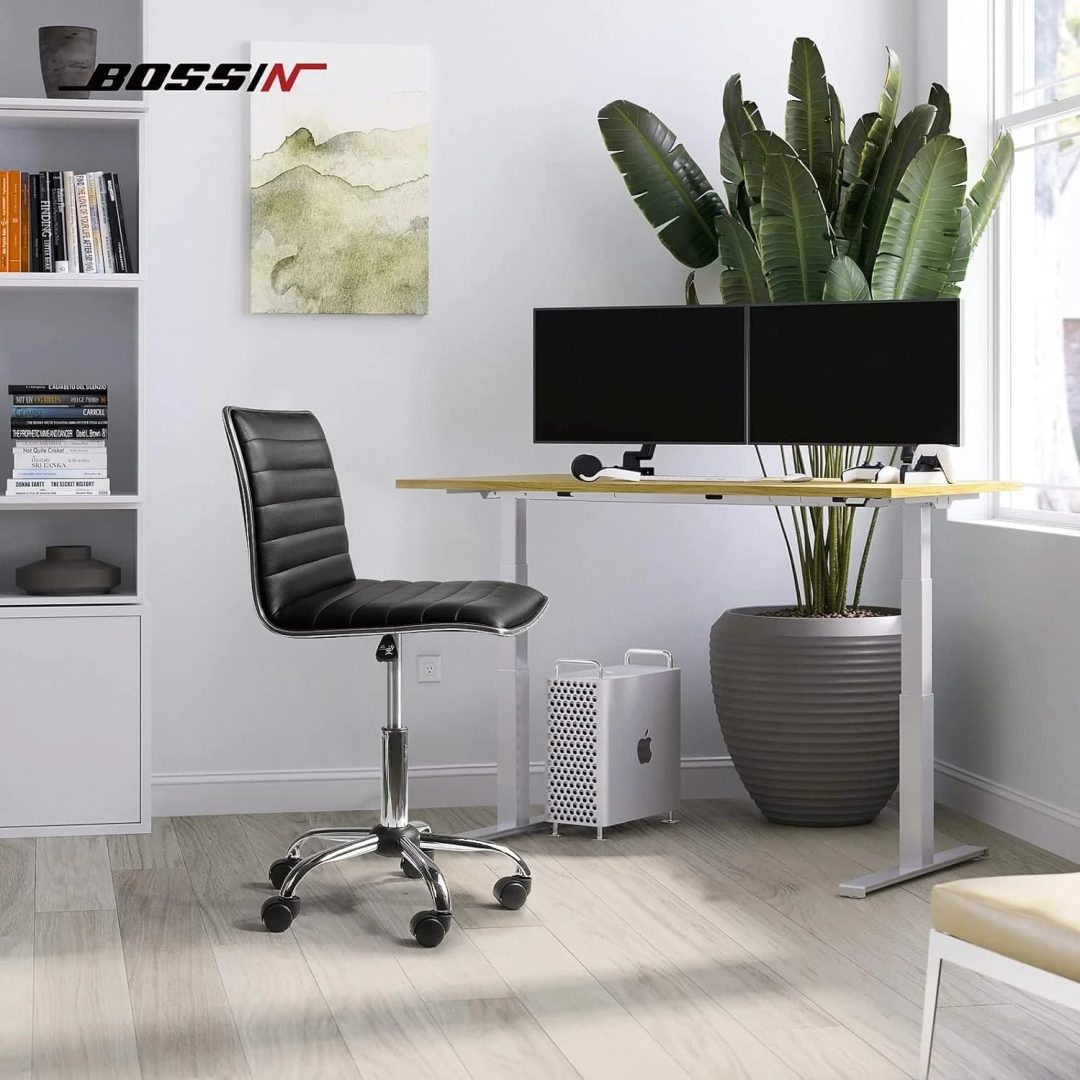ZenVora Adjustable Mid-Back Armless Swivel Office Chair, Ribbed Task and Vanity Chair for Small Spaces