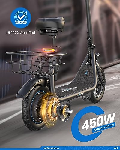 ZenVora 450W Electric Scooter with Seat, 22-Mile Range