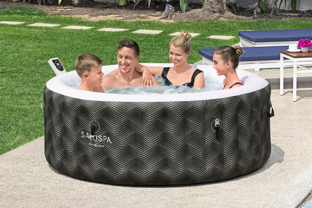 ZenVora 71 x 26-Inch Inflatable Hot Tub Spa for 2-4 Persons, Portable, with 2 Covers, Black