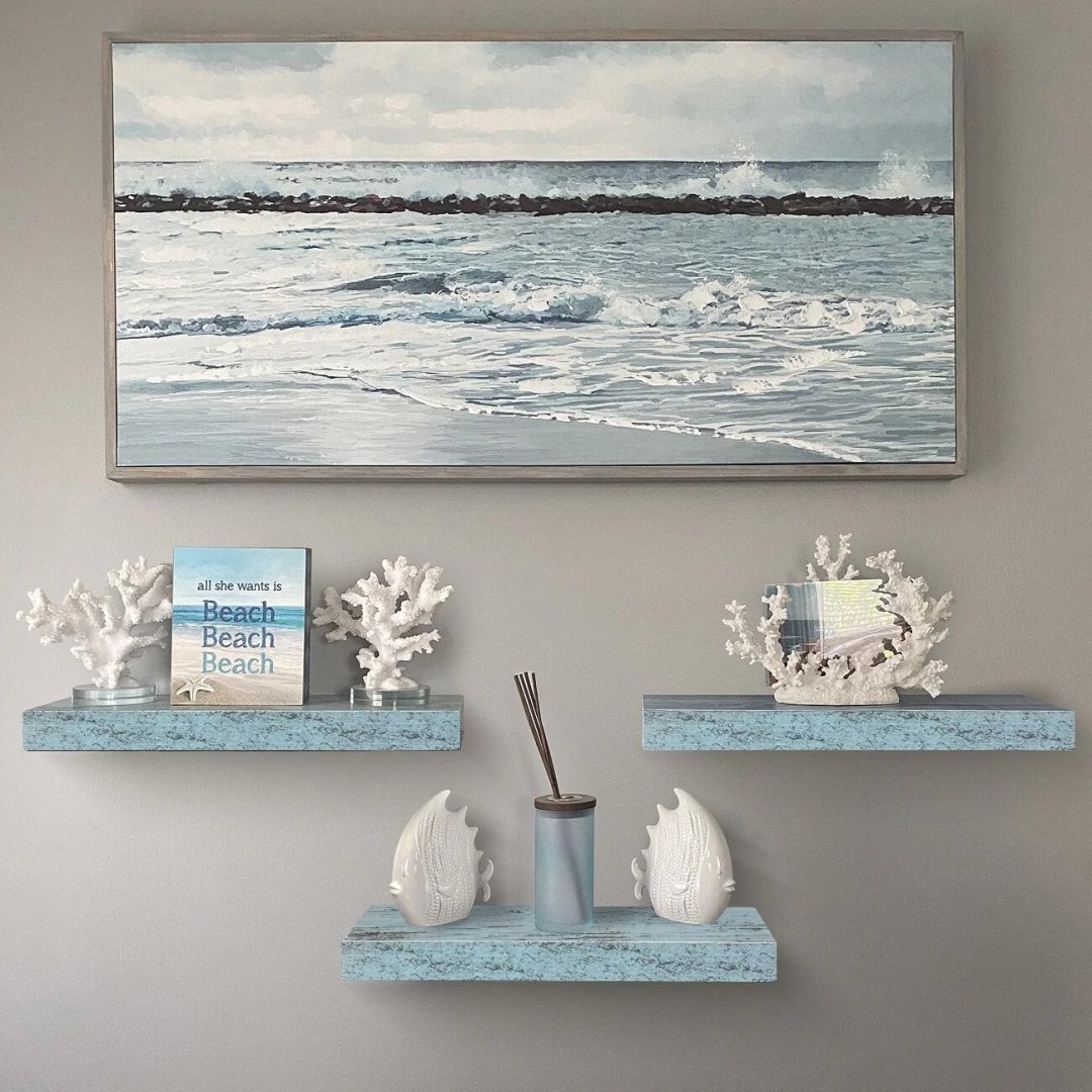 ZenVora 3-Pack Rustic Wood Floating Wall Shelves, Beach Style Hanging Display and Storage Shelves